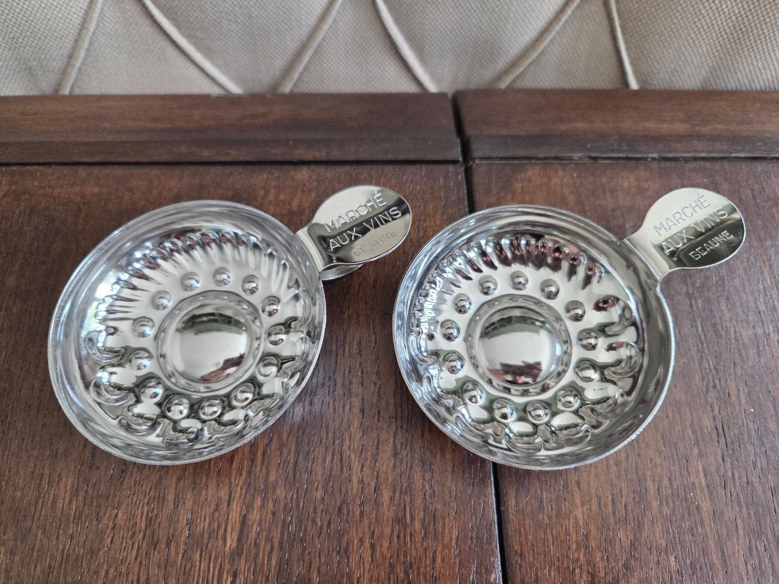 Set van 2 zilveren wijnproefschalen (tastevins), Antiek en Kunst, Ophalen of Verzenden, Zilver