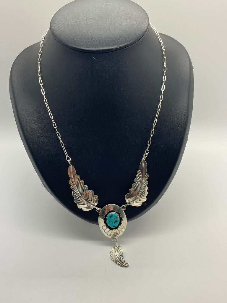 D789 Prachtige zilneren Navajo ketting Marie Thompson, Ophalen of Verzenden, X, Met edelsteen, Zilver