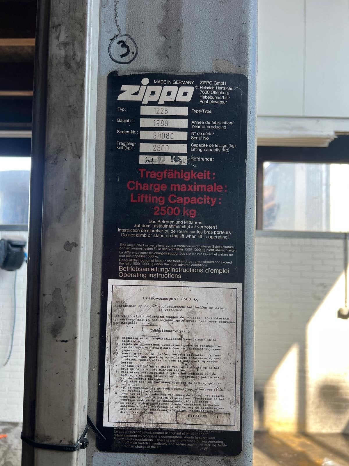 Zippo 2500 kg hefbrug, Ophalen, Gebruikt