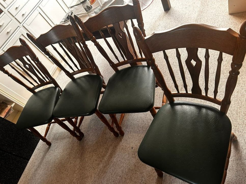 4 Eetkamerstoelen met groene zitting - Zware kwaliteit, Ophalen, Gebruikt, Overige kleuren, Vier