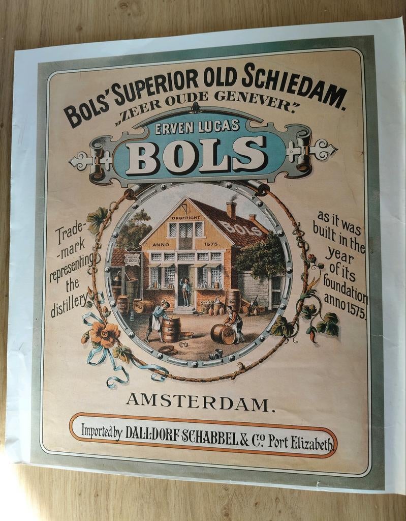 VINTAHE LUCAS BOLS AMSTERDAM POSTER, Verzenden, Gebruikt, Rechthoekig Staand, Reclame