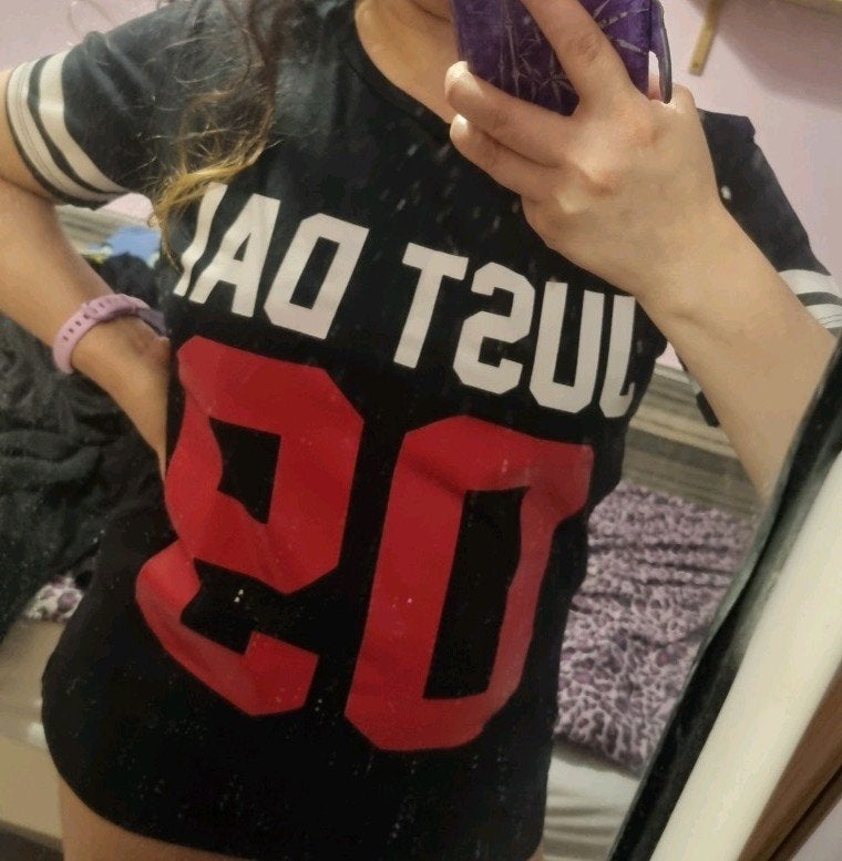 Just Dai Katoenen Dames T-shirt Zwart met Print Maat S M 36, Zwart, Just Dai, Ophalen of Verzenden, Zo goed als nieuw