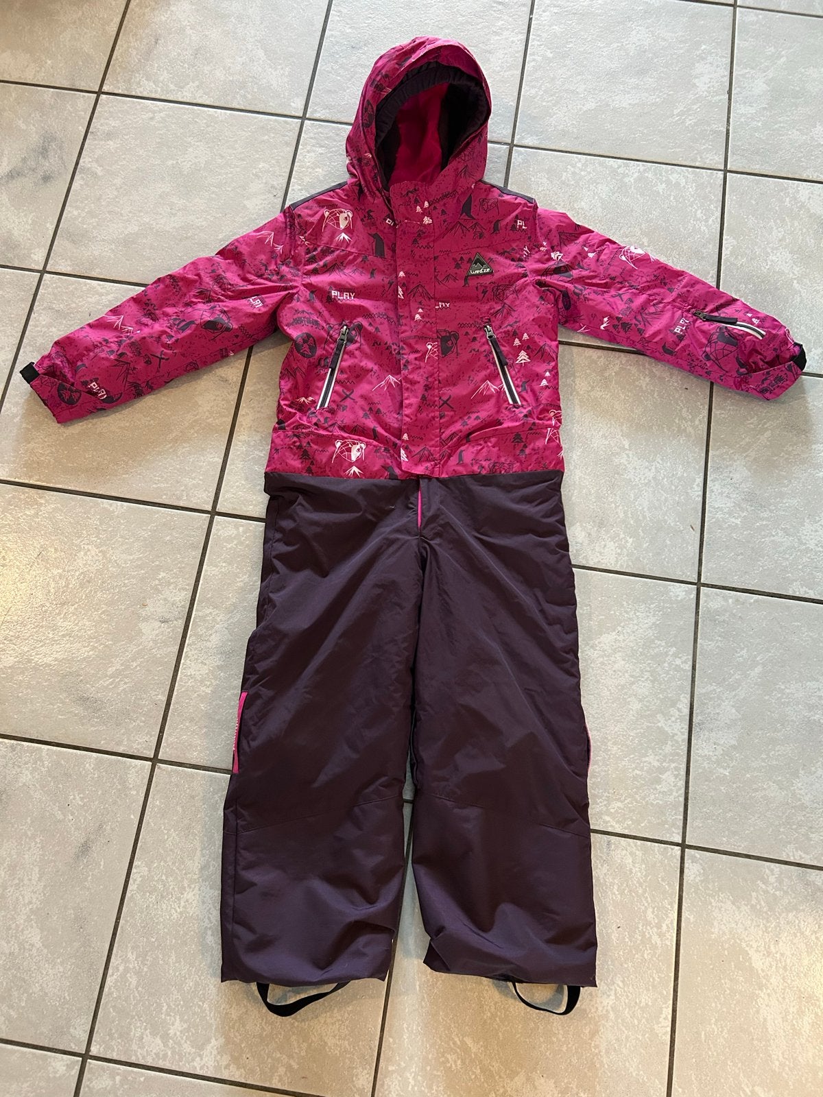 Roze/paars ski-pak voor kinderen, 110-114cm - 5,6 en 7 jaar, Ophalen of Verzenden, Gebruikt, Meisje
