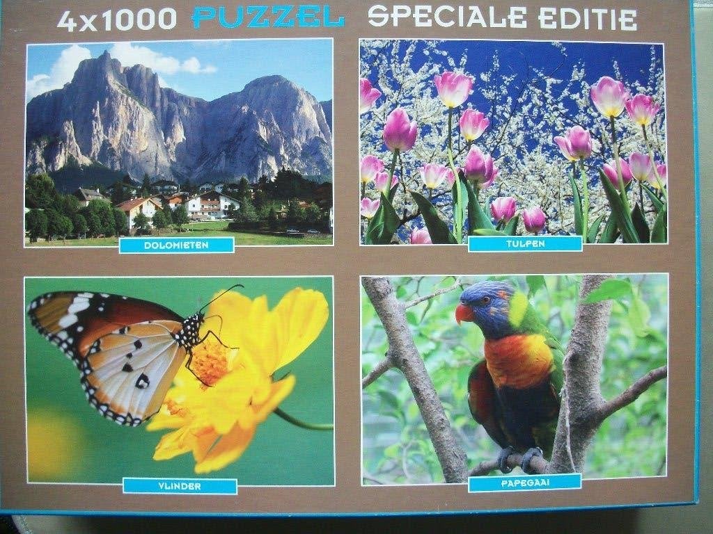 4x Puzzel - Tulpen Papegaai Vlinder - 1000 stukjes - zgan, Ophalen of Verzenden, 500 t/m 1500 stukjes, Nieuw, Legpuzzel