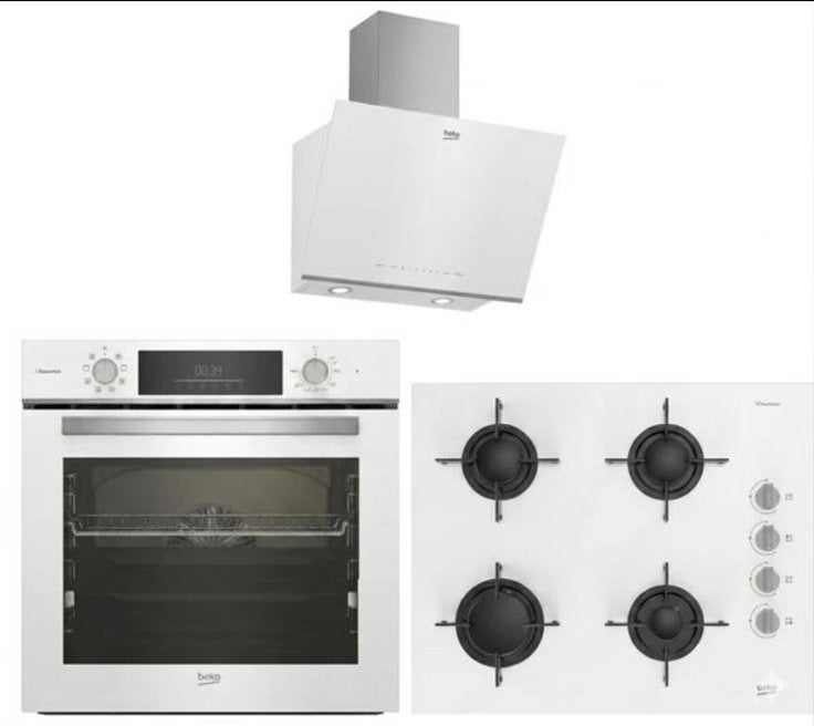 Beko witte glazen set, Witgoed en Apparatuur, Ophalen, Zo goed als nieuw, 200 tot 400 m³ per uur, Onderbouw afzuigkap