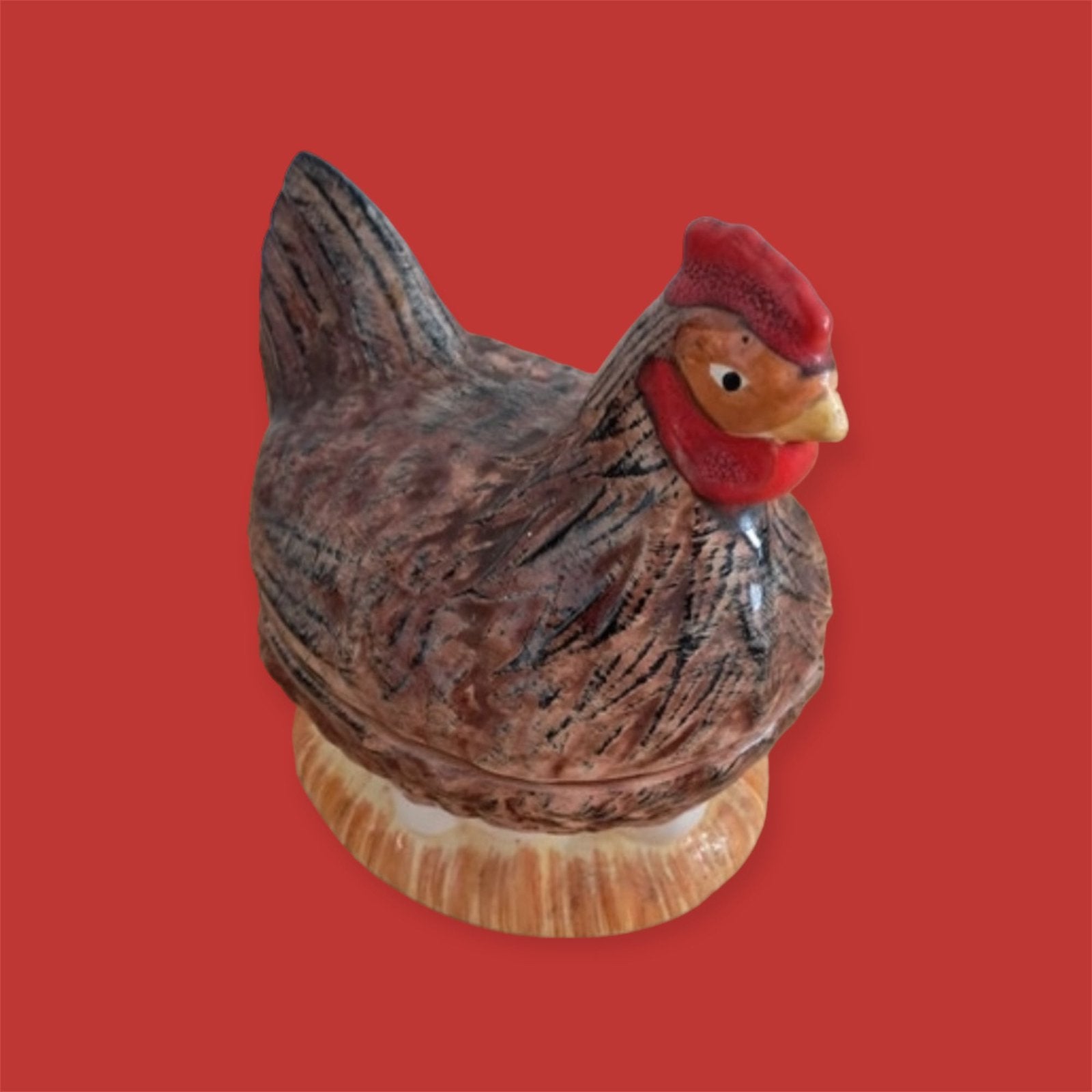 Michel Caugant brocante bruine kip op nest terrine, Antiek en Kunst, Verzenden