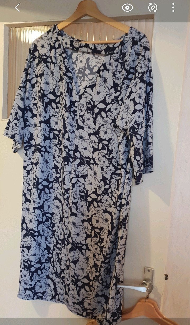 jurk blauw met wit bloemen zomerjurk 44 46, Ophalen, Blauw, Maat 46/48 (XL) of groter, Zo goed als nieuw