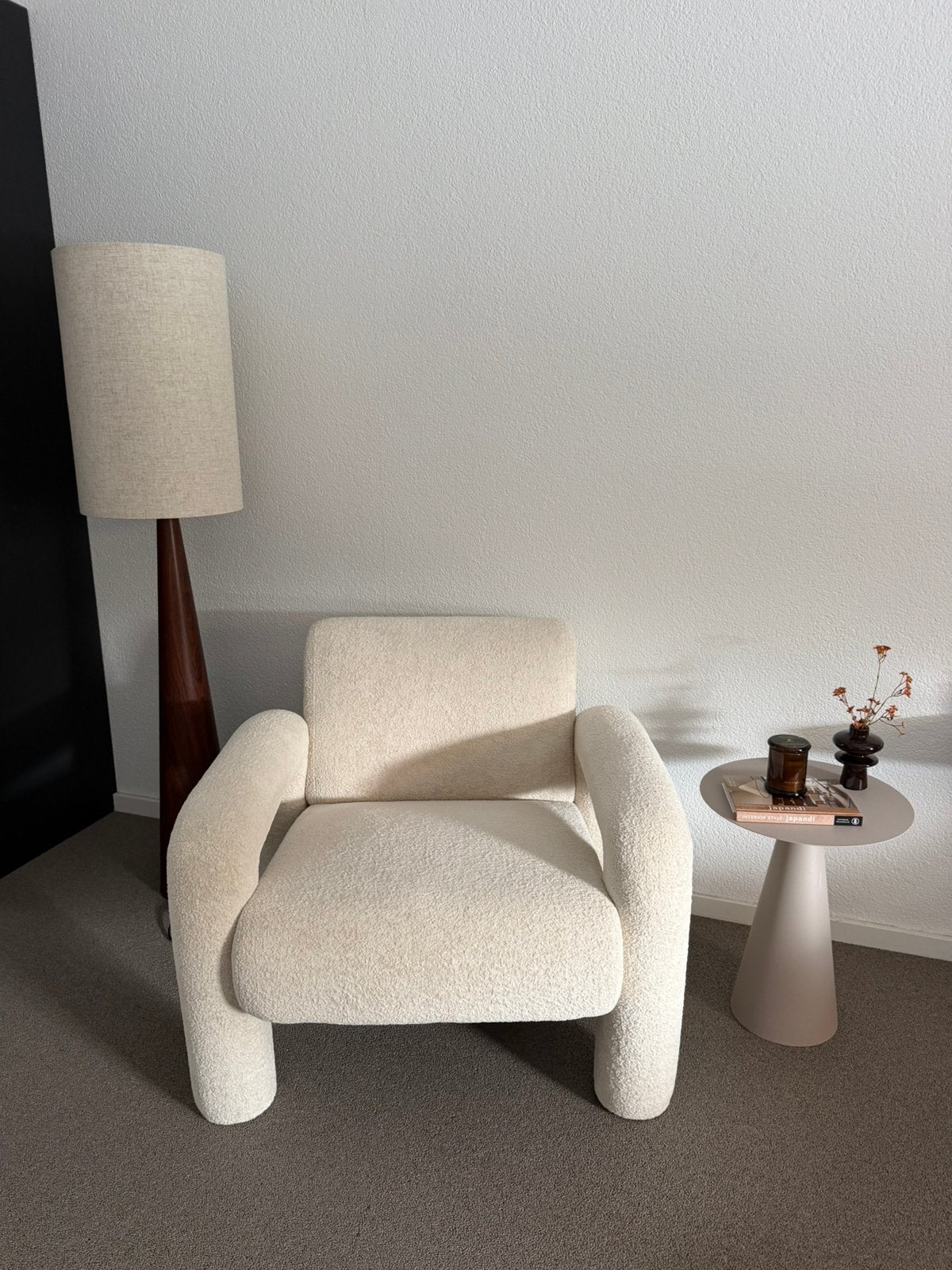 Fauteuil boucle creme / beige, Ophalen, 75 tot 100 cm, Zo goed als nieuw, Stof