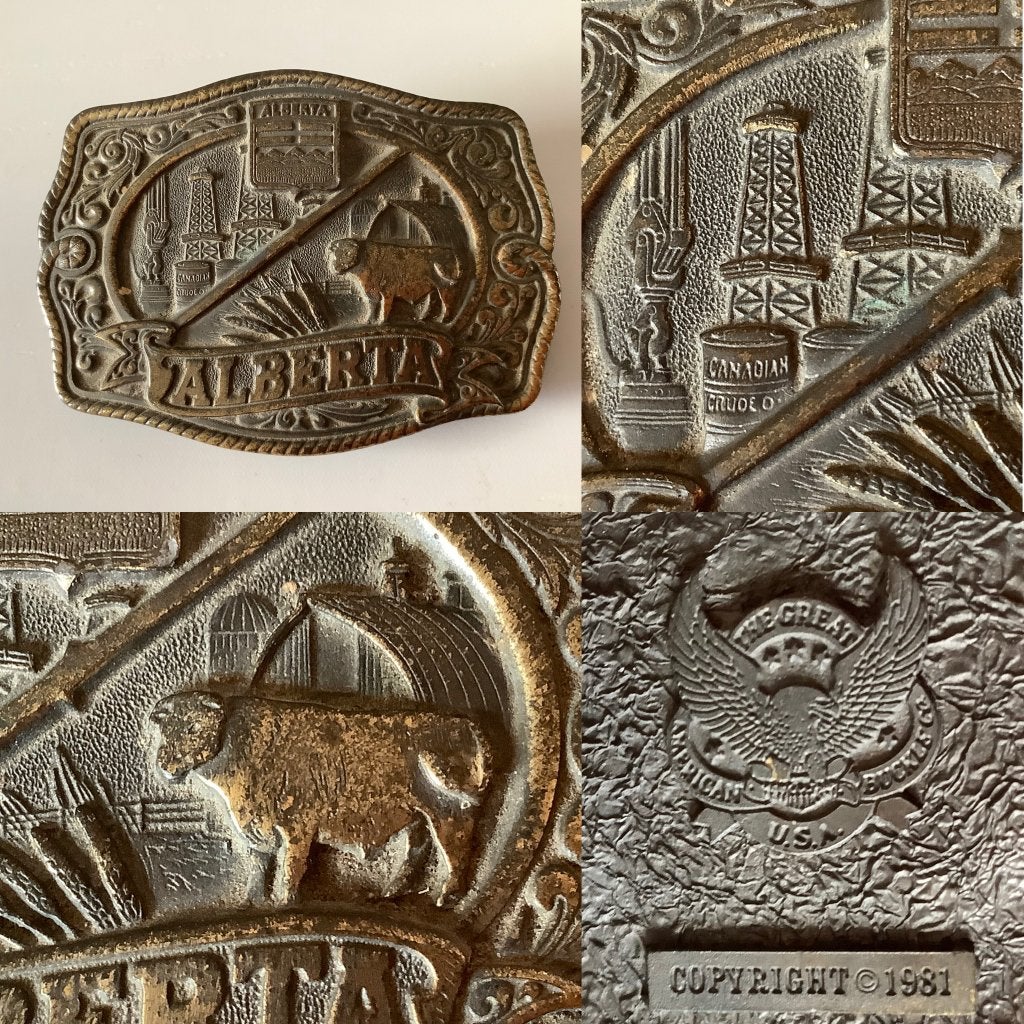 Vintage gegoten Belt Buckle / Gesp voor riem Alberta Canada, Losse buckle of gesp, Overige kleuren, Minder dan 95 cm, Ophalen of Verzenden