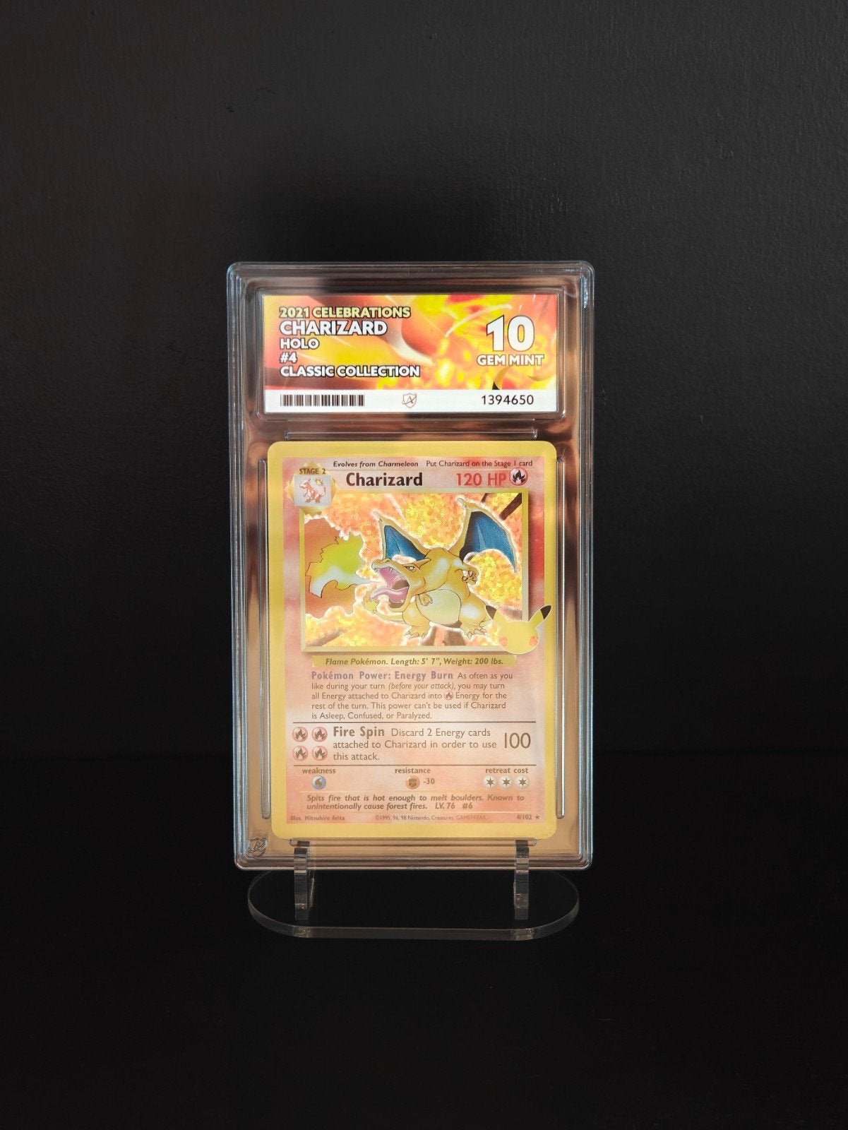 ACE 10 - charizard #4 - celebrations - 499,99 vaste prijs, Ophalen of Verzenden, Nieuw, Losse kaart, Foil