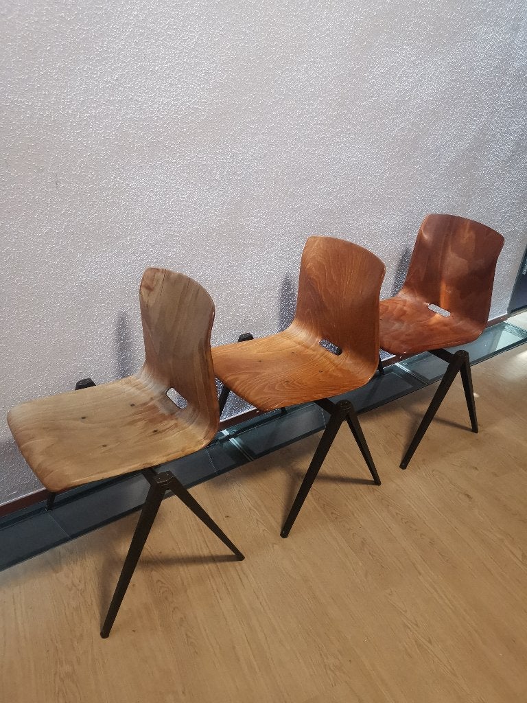 3x thur-op-seat galvanitas schoolstoel, Huis en Inrichting, Stoelen, Ophalen, Gebruikt, Hout, Drie