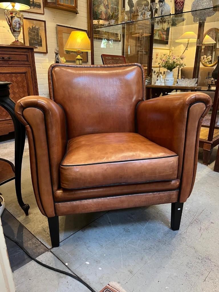 24) Mooie schapen leren fauteuil., Ophalen, Vintage, klassiek, ., Zo goed als nieuw