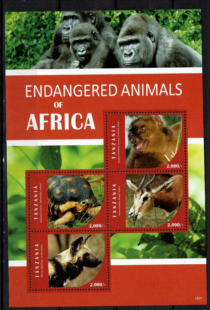 TANZANIA 2015 PF BLOK WILDLIFE APEN SCHILDPAD ZOOGDIEREN 1, Ophalen of Verzenden, Postfris, Dier of Natuur