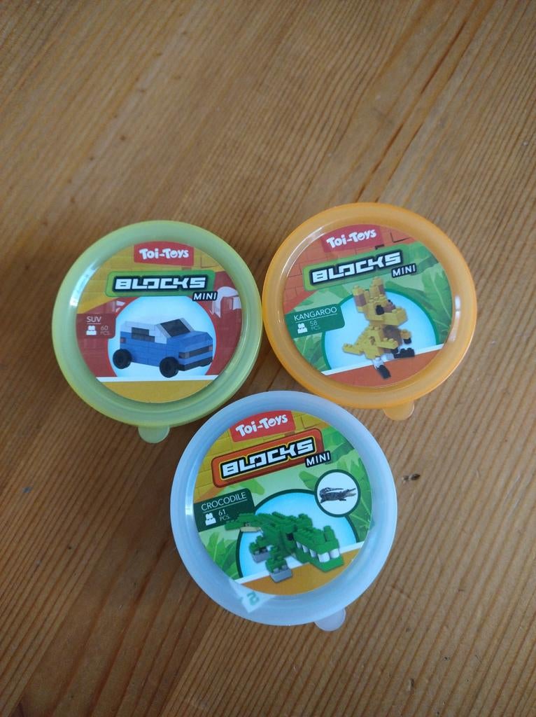3 Toi-Toys Blocks Mini sets: Auto, Kangoeroe, Krokodil, Ophalen of Verzenden, Zo goed als nieuw, Overige merken