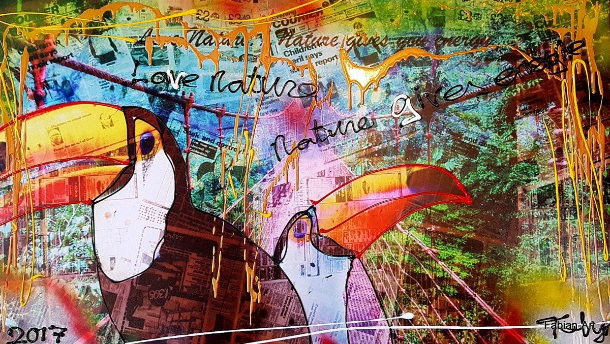 Love nature, Nature gives you Energy! Modern mixed media  cm, Antiek en Kunst, Ophalen of Verzenden, Echtheidscertificaat, Abstract