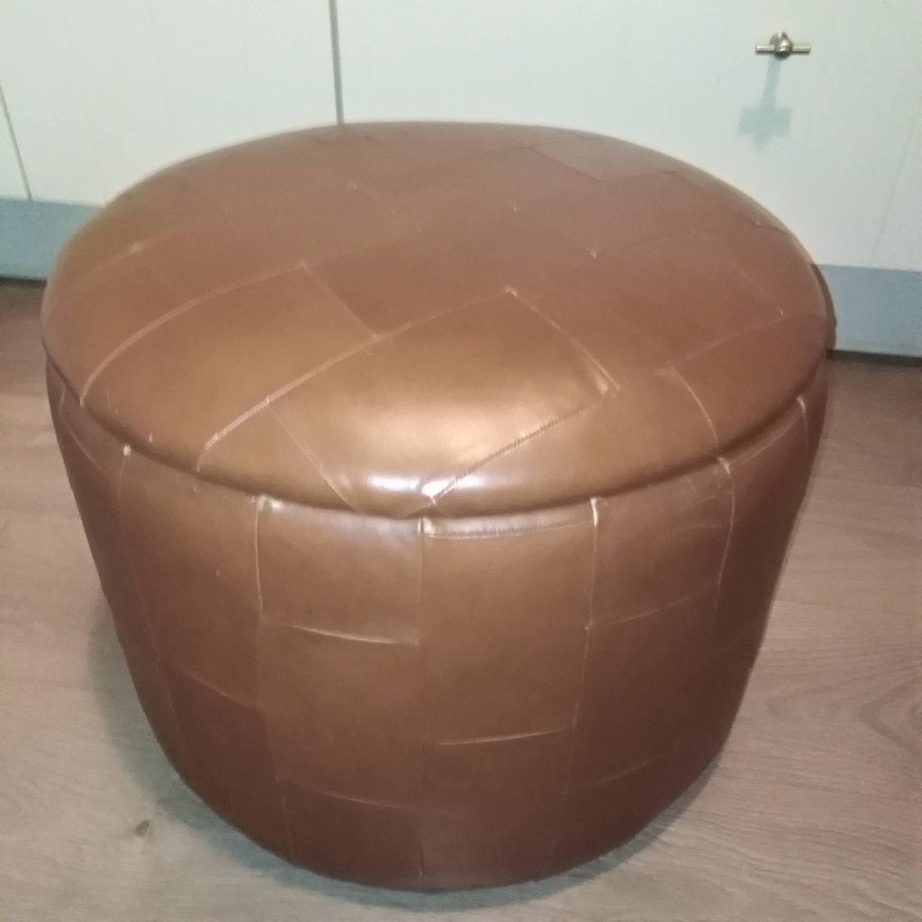 Vintage leren gebruikte opberg poef, Ophalen, Minder dan 50 cm, Gebruikt, Rond