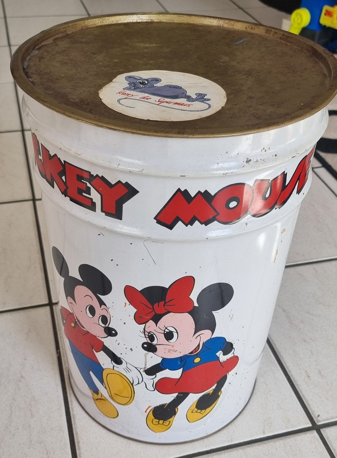 Groot oud metalen blik mickey mouse. Vintage verzamelaar. D, Verzamelen, Disney, Ophalen of Verzenden, Mickey Mouse, Gebruikt
