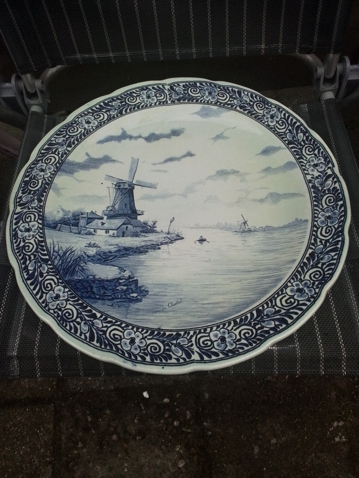 Groot Delfts Blauw Wandbord Royal Sphinx - 40 cm, Antiek en Kunst, Antiek | Schalen, Ophalen of Verzenden