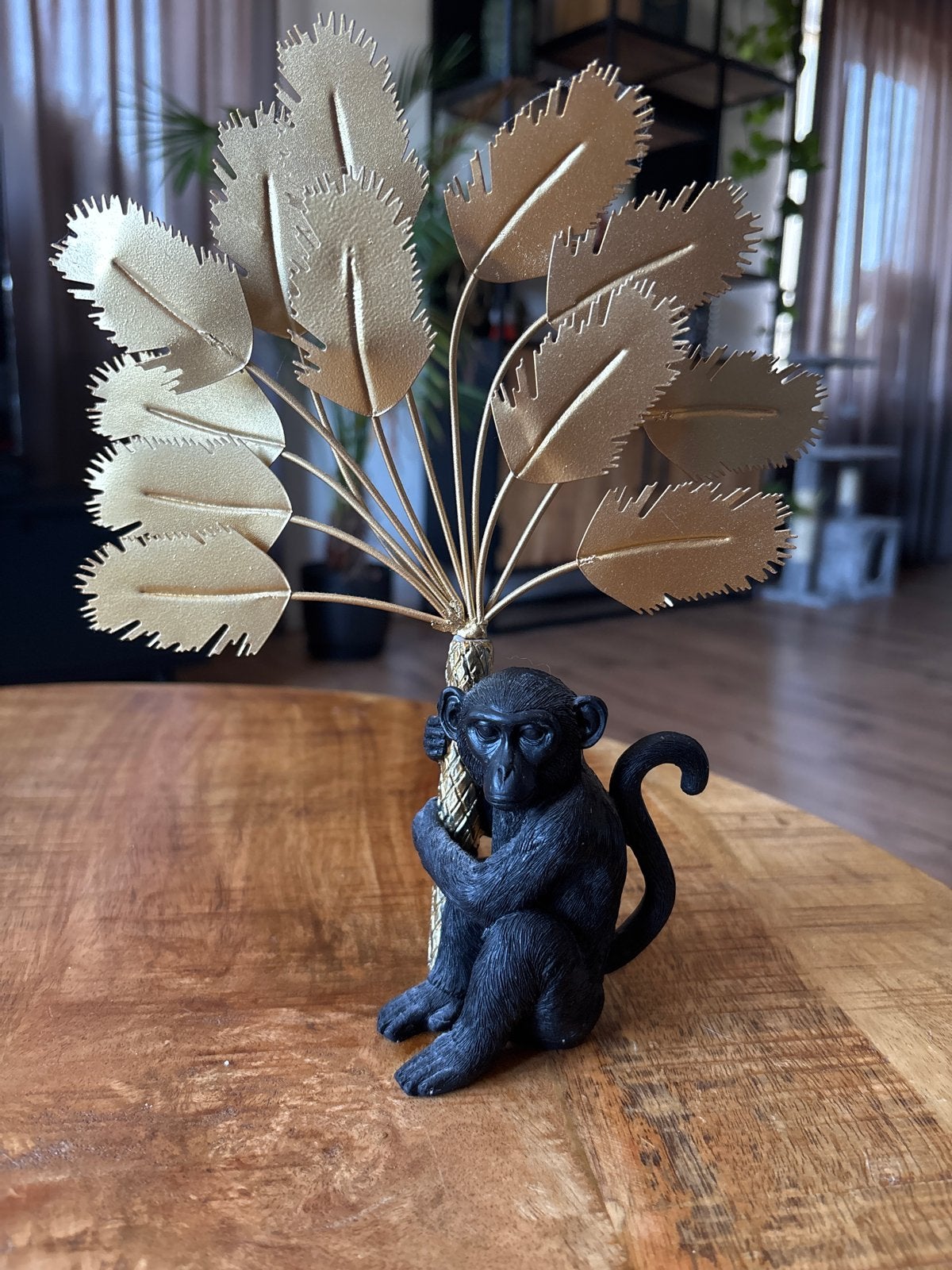 Decoratieve Aap met Gouden Bladeren, Huis en Inrichting, Ophalen, Zwart, Kunststof, Zo goed als nieuw