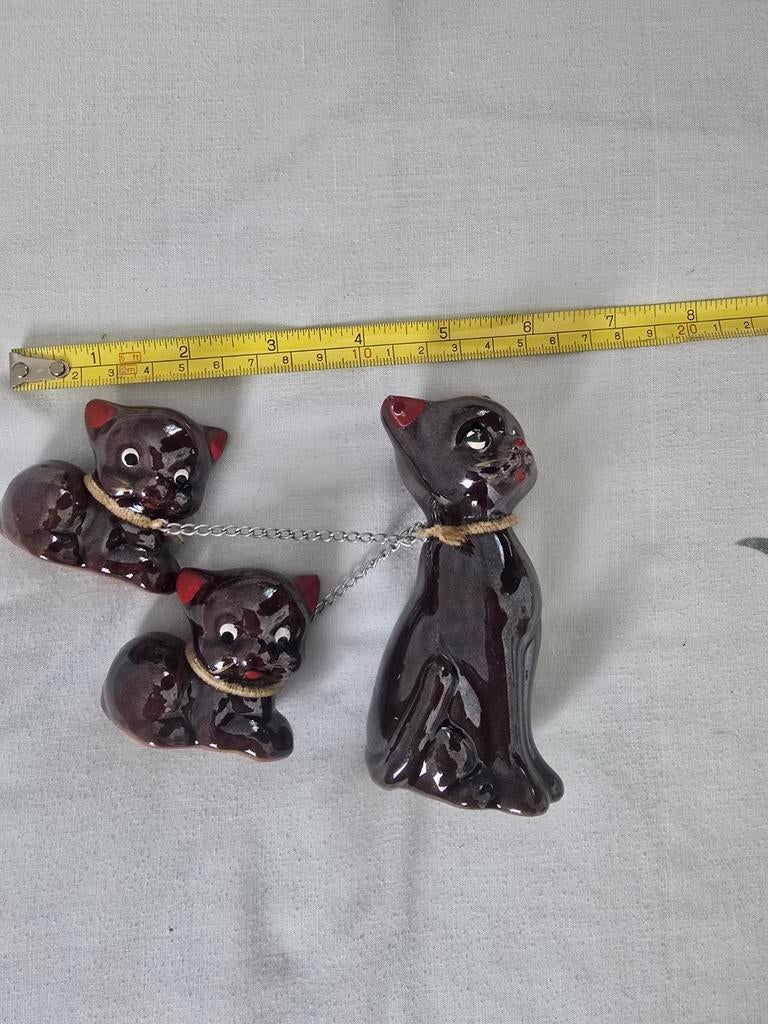 Vintage Keramische Kattenfamilie met Ketting, Ophalen of Verzenden