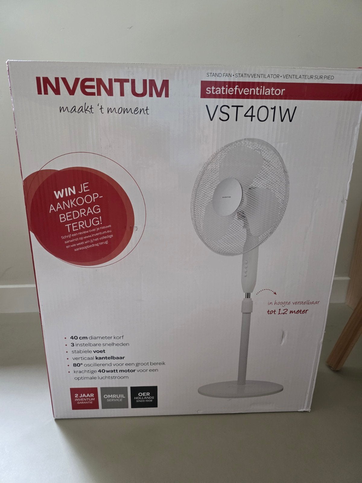 Inventum VST401W Statiefventilator - Nieuw in doos, Ophalen of Verzenden, Nieuw, Statiefventilator