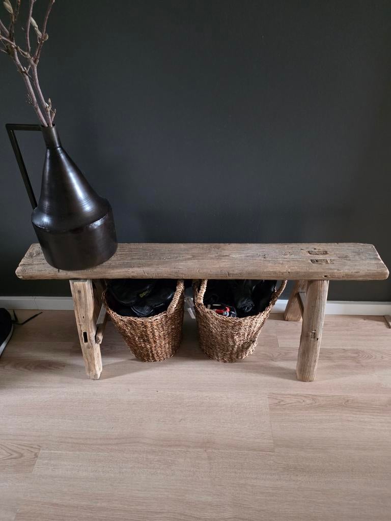 Oud chinees houten bankje, Ophalen, 100 tot 150 cm, Teakhout, Zo goed als nieuw