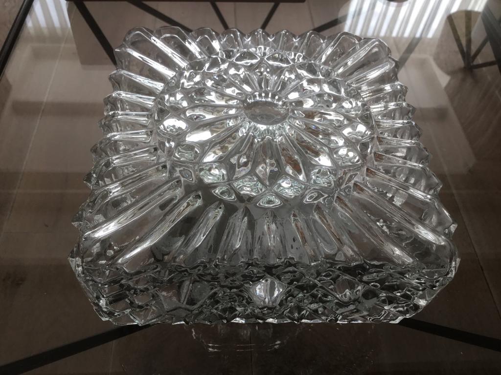 Vintage glazen plafonnière, plafondlamp met ruitpatroon, Ophalen of Verzenden