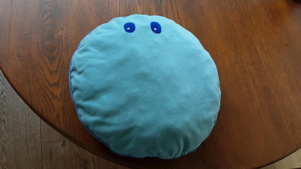 Rond kussen met twee kleuren, Huis en Inrichting, Woonaccessoires | Kussens, Ophalen of Verzenden, Gebruikt, Blauw, Rond