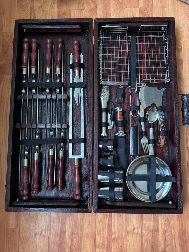 Luxe BBQ/Picknick Set in Draagbare Houten Koffer, Ophalen, Nieuw