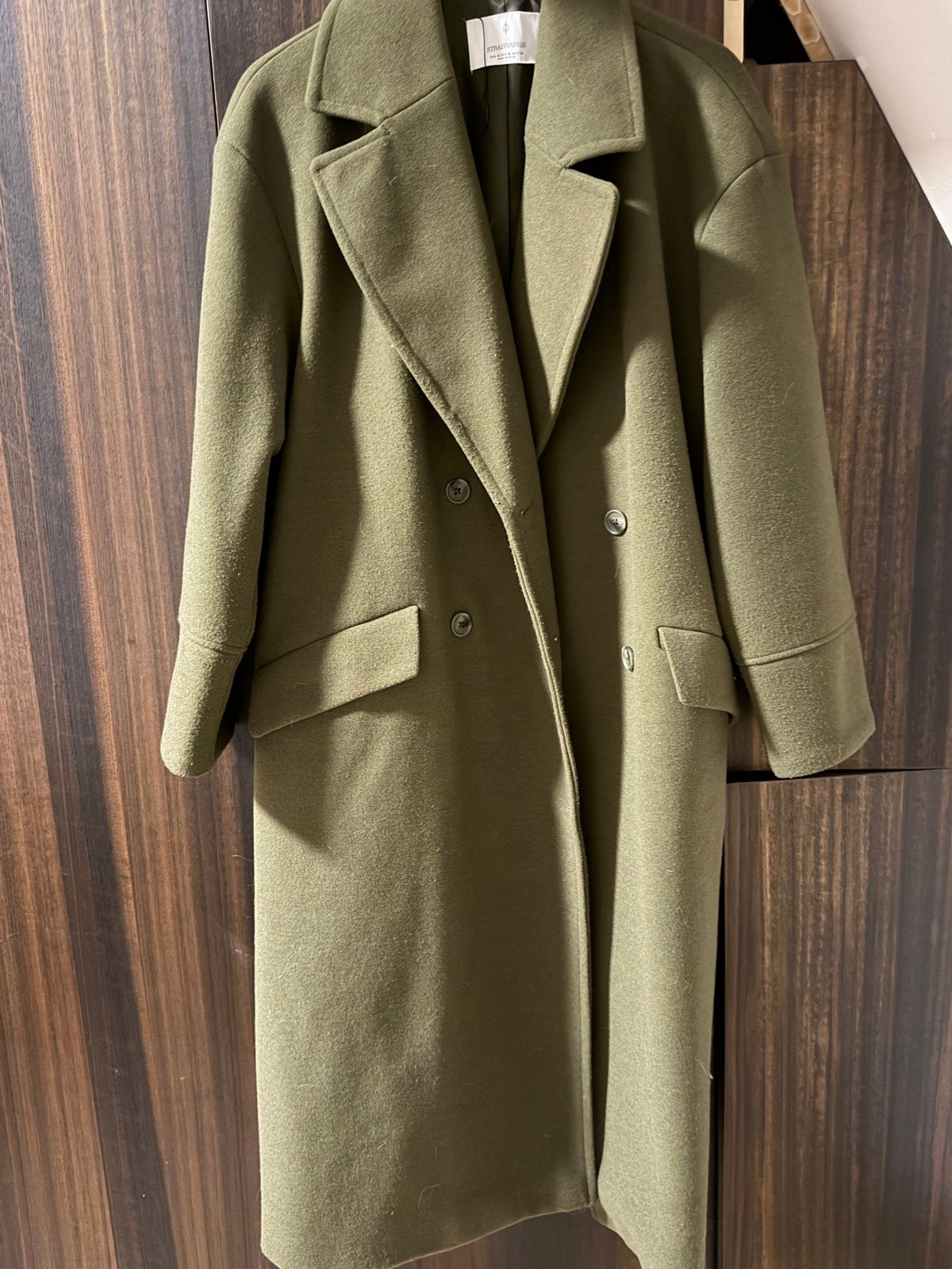 Stradivarius lange wollen jas - maat M, Ophalen of Verzenden, Zo goed als nieuw, Maat 38/40 (M), Groen