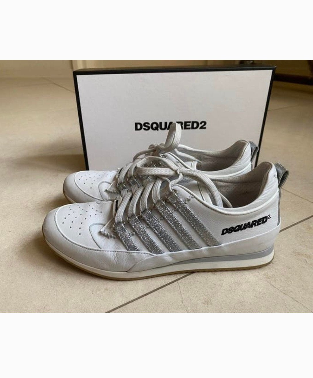 DSQUARED2 sneakers wit-zilver glitter mt. 38, Kleding | Dames, Schoenen, Wit, Ophalen of Verzenden, Sneakers of Gympen, Zo goed als nieuw
