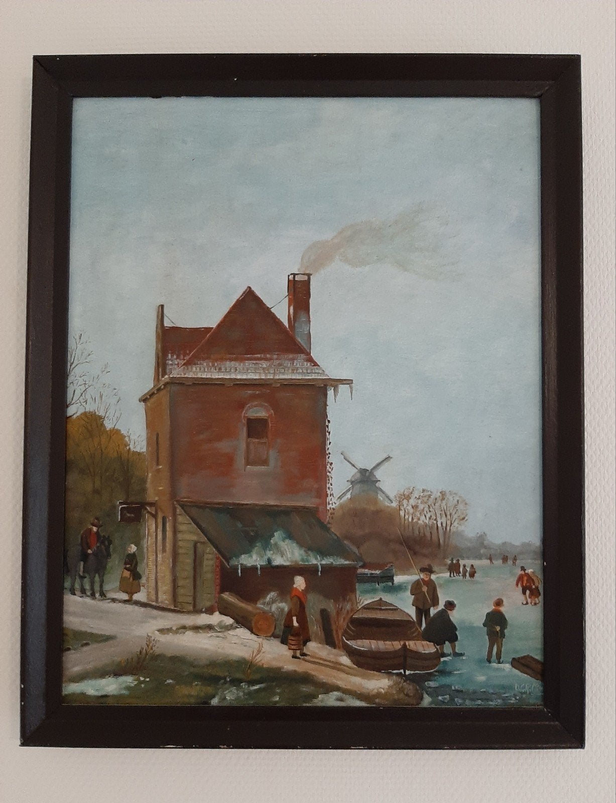 Schilderij dorpsgezicht winter, Antiek en Kunst, Ophalen of Verzenden