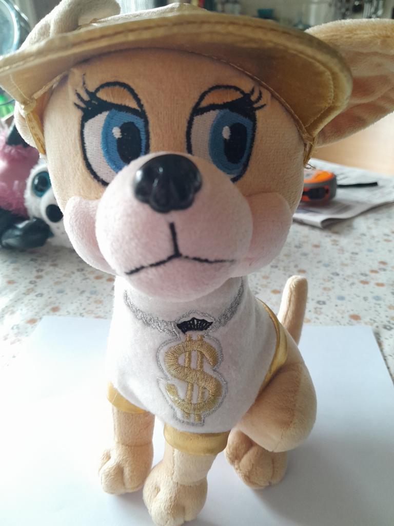 Chianzi Blanken Berge Hond Knuffel met Gouden Hoed, Gebruikt, Overige merken, Overige karakters, Middelgroot (20 tot 80 cm)