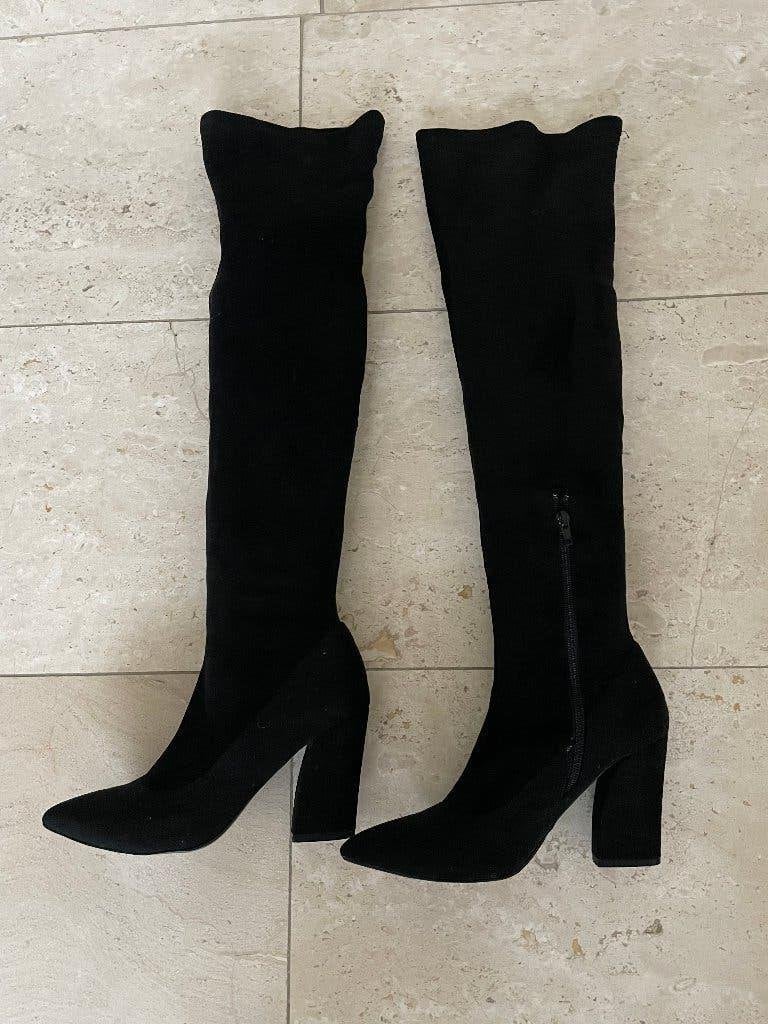 Z.g.a.n. zwarte overknee laarzen maat 37, Kleding | Dames, Schoenen, Hoge laarzen, Verzenden, Zwart, Zo goed als nieuw