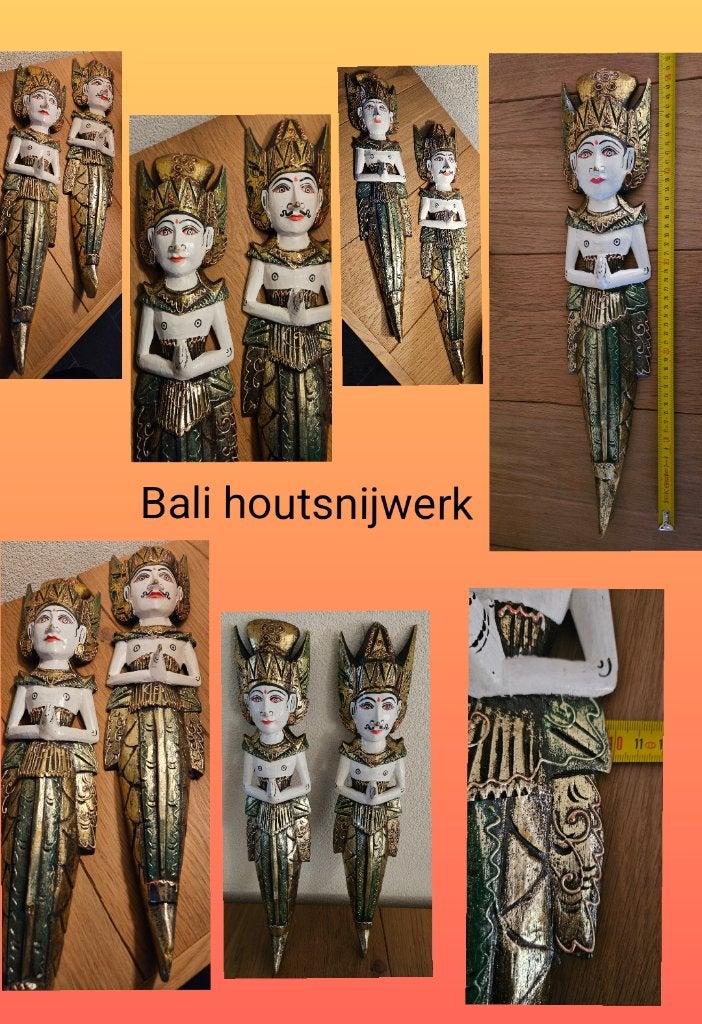 2 Balinese Hindoe Rama & Shinta houtgesneden beelden ca 51cm, Antiek en Kunst, Hout, Indonesië, Meerkleurig, Houtsnijwerk