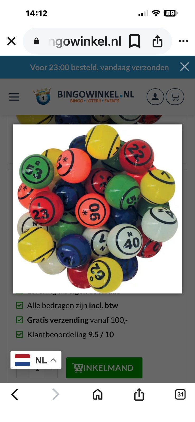 Bingo Ballen Set - 90 Ballen in Diverse Kleuren, Vijf spelers of meer, Ophalen of Verzenden, Gebruikt