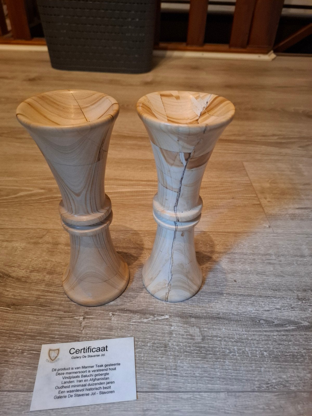 Unieke kandelaars van versteend hout - Marmer Teak, Ophalen of Verzenden, Overige materialen