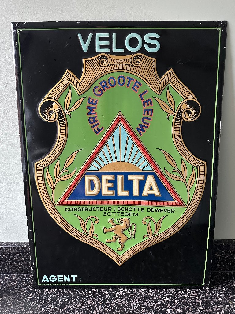 Mooi blikken Velos Delta bord. 70 x 50 cm. 1934, Verzamelen, Merken en Reclamevoorwerpen, Ophalen of Verzenden, Gebruikt, Reclamebord