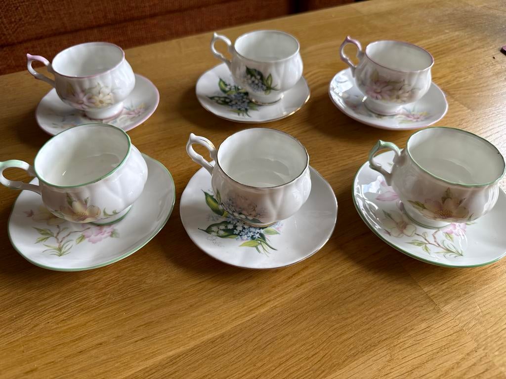 Set van 6 vintage theekopjes met schotels van Springfield, Ophalen