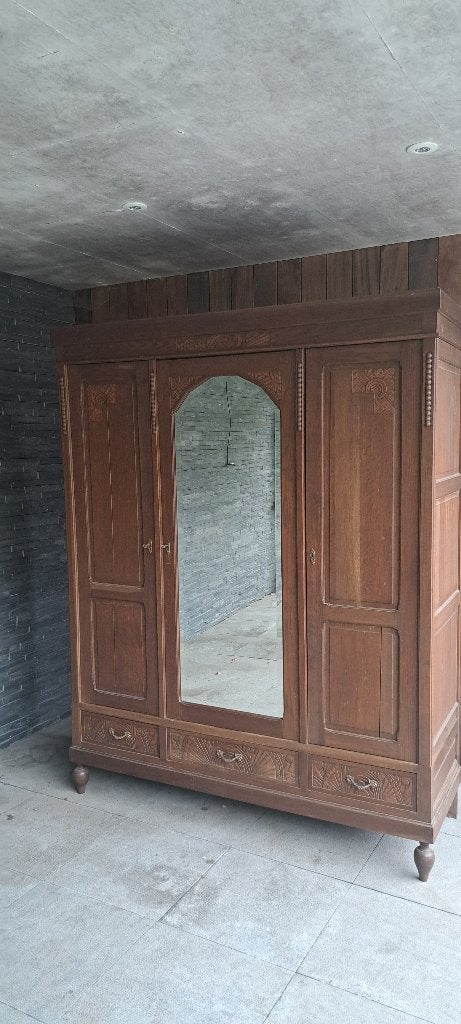 Antieke eiken kleerkast, Gebruikt, 200 cm of meer, 150 tot 200 cm, Eikenhout