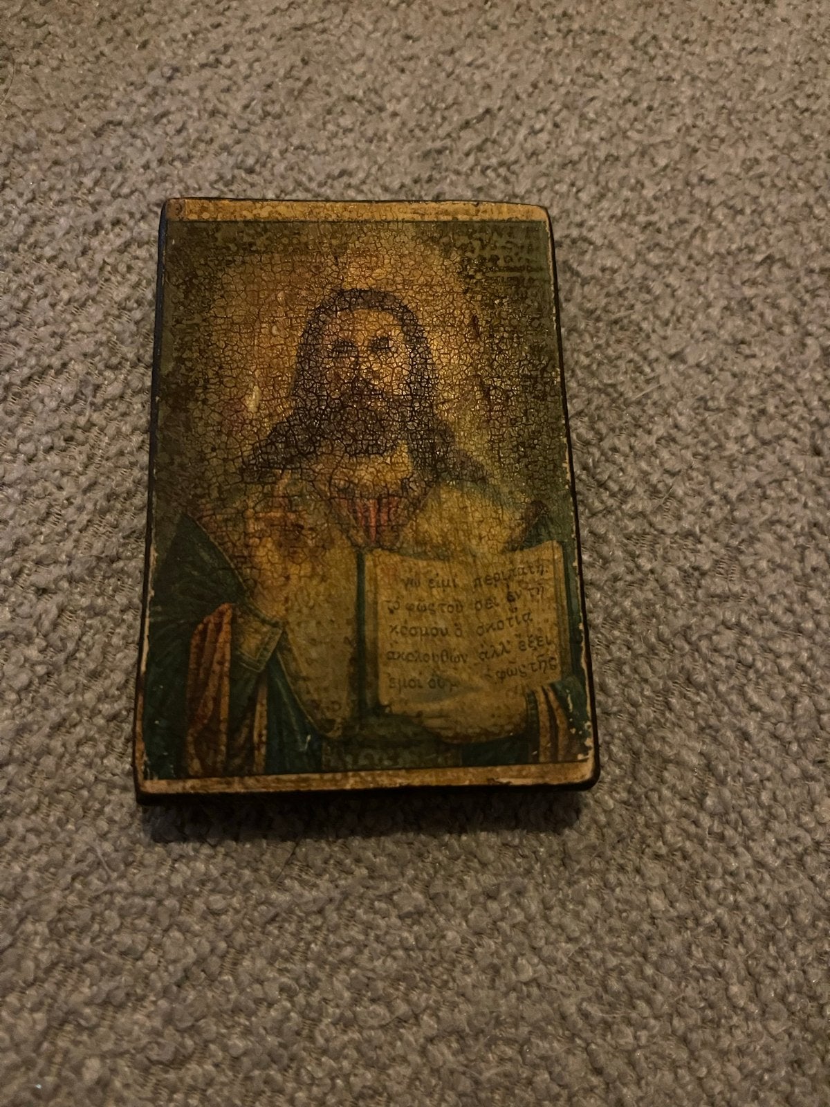 Vintage Grieks-orthodox icoon op hout – religieus, Ophalen of Verzenden