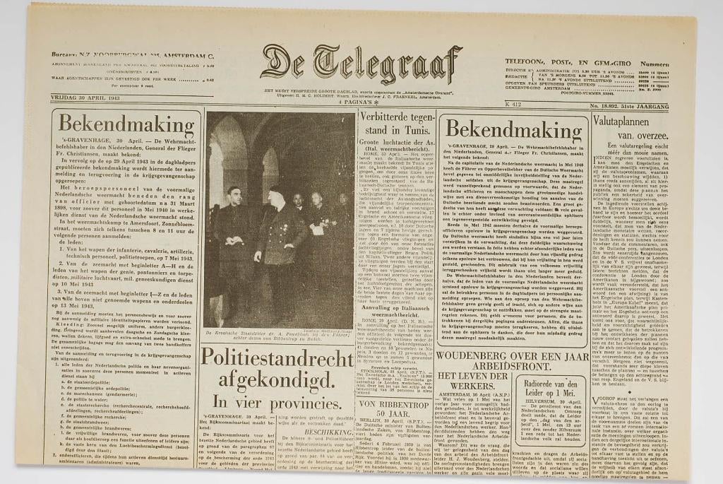 30 april 1943 - De Telegraaf | Heruitgave 1994, Zo goed als nieuw, Verzenden, Amsterdam, Florence Uitgeverij