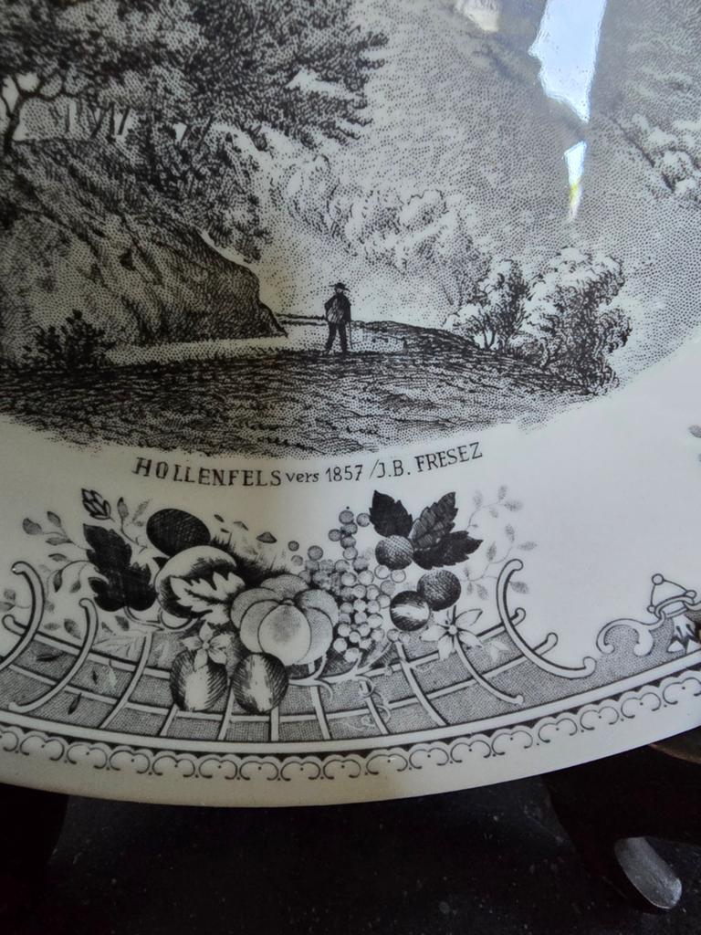 Antiek bord met kasteel Hollenfels (1857) - J.B. Fresez, Ophalen of Verzenden