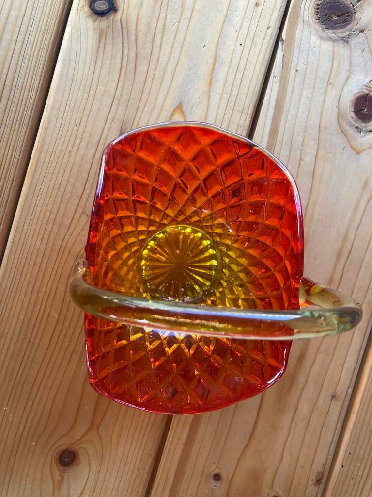 Retro Glazen Bonbon Schaal - Oranje/Geel, Ophalen of Verzenden