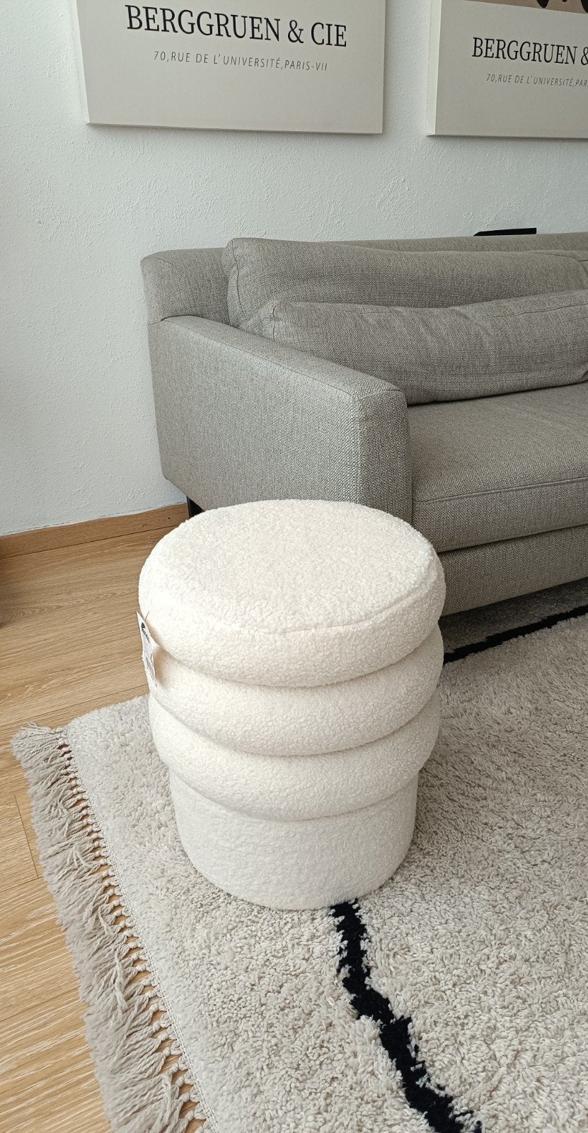 beige / creme teddy poef, Ophalen, Minder dan 50 cm, Rond, Nieuw