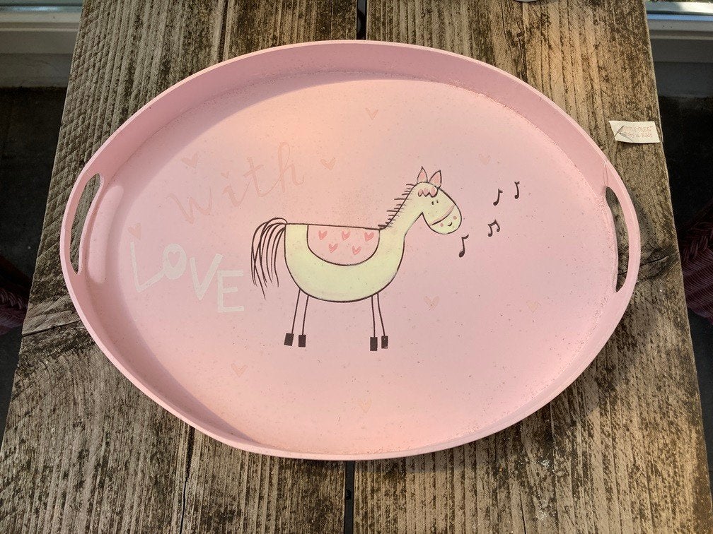 ROZE DIENBLAD MET PAARDJE “With Love” van Appletree – NIEUW, Kraamcadeau, -, -, Nieuw