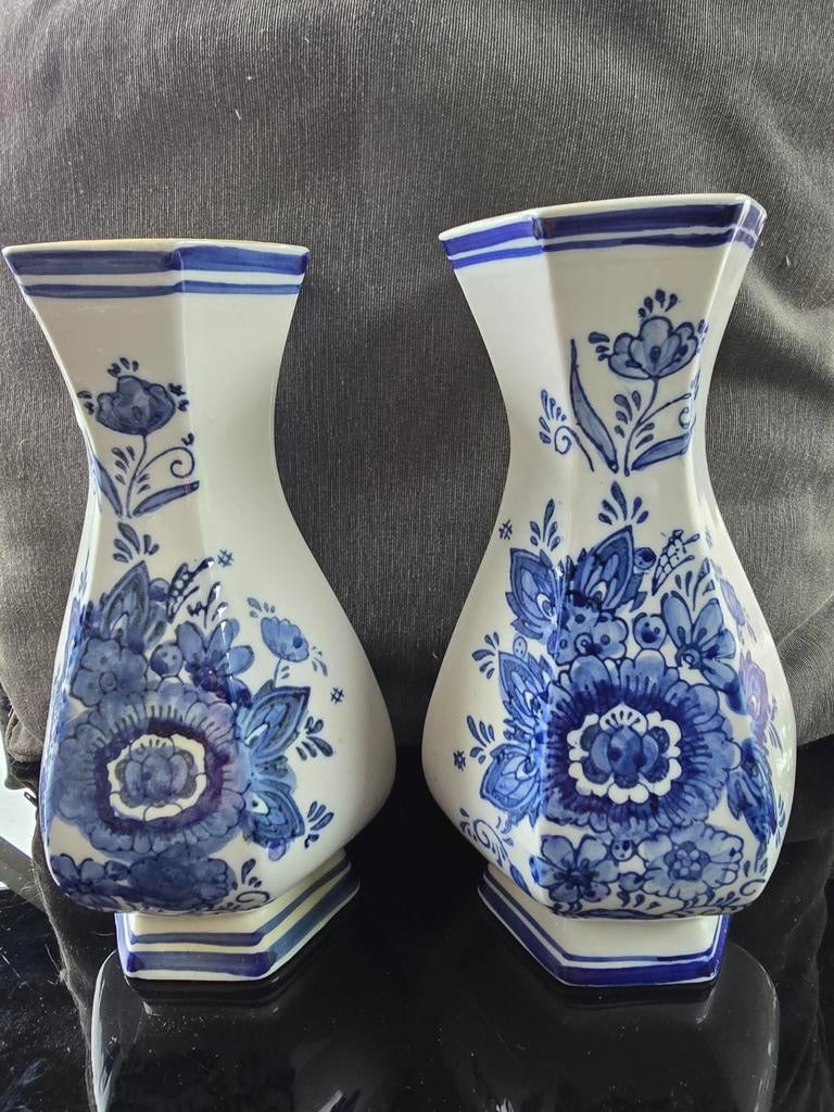 Set van 2 Oude Handgeschilderde Delftsblauwe Vazen, Antiek en Kunst, Ophalen of Verzenden