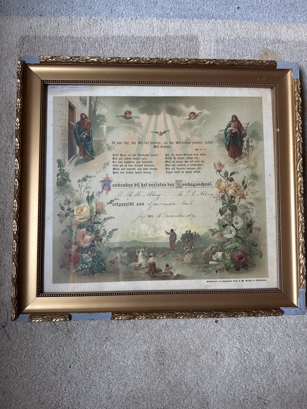 Antieke religieuze prent 'Andenken bij het verlaten der Zond, Ophalen