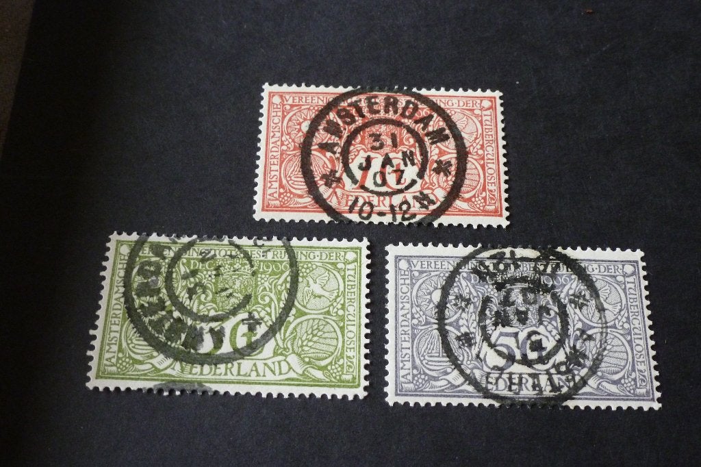 Postzegels - Tuberculose 3x compleet oude 1,3 en 5 cent 1906, Ophalen of Verzenden, T/m 1940, Gestempeld