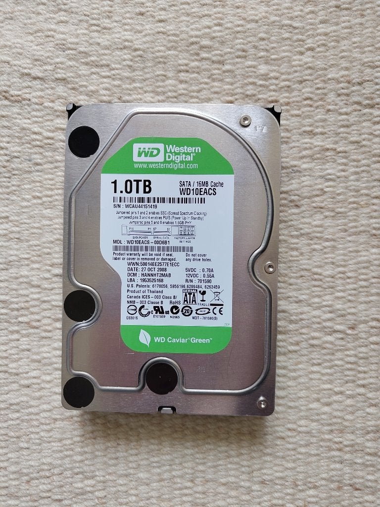 WesternDigital Green SATA interne harde schijf - HDD - 1TB, Computers en Software, Harde schijven, Intern, Zo goed als nieuw, 1TB